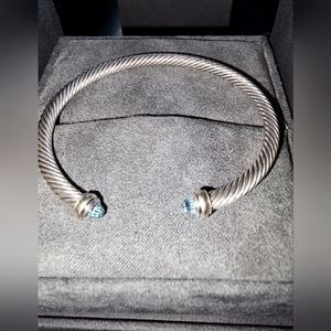 David Yurman 4MM Cable Bracelet with Blue Topaz and 18k Yellow Gold